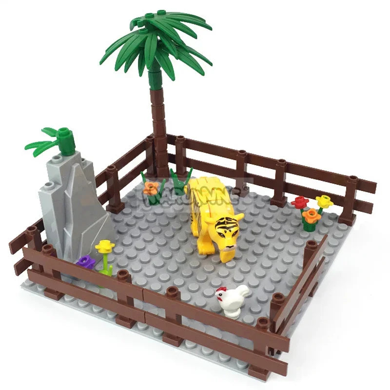 Marumine MOC Bricks Farm Animals Building Blocks Model Kit with Panda Chicken Cow Rabbit Trees Plant Construction Set Kids Toys