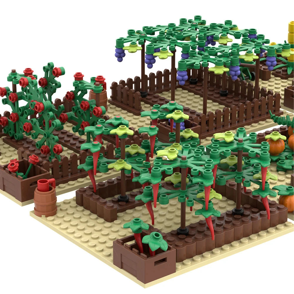 MOC Farm Bricks Vegetable Garden Pumpkin Grape Farm Crop Plant Orchard Builing Blocks Micro Landscape Rose Flower Kids Gifts Toy