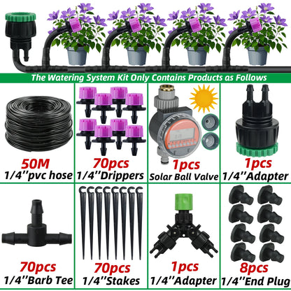 Garden 1/4'' Drip Irrigation Kit Automatic Watering System Nozzles for Farmland Bonsai Plant Flower Vegetable Greenhouse