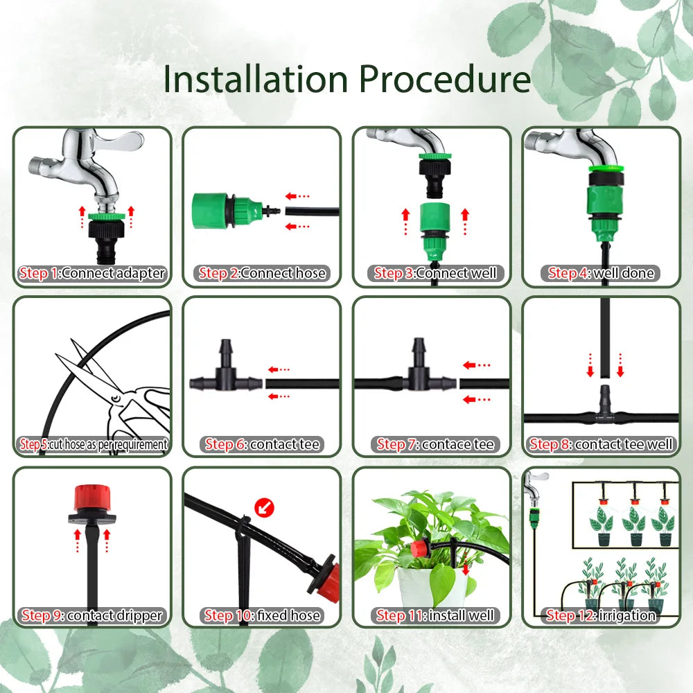 50 Meters Plant Timer Garden Watering System Irrigation 4/7mm Drip Kits Automatic Spray for Plants Adjustable Nozzles