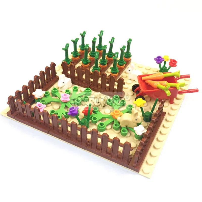 Marumine MOC Bricks Farm Animals Building Blocks Model Kit with Panda Chicken Cow Rabbit Trees Plant Construction Set Kids Toys