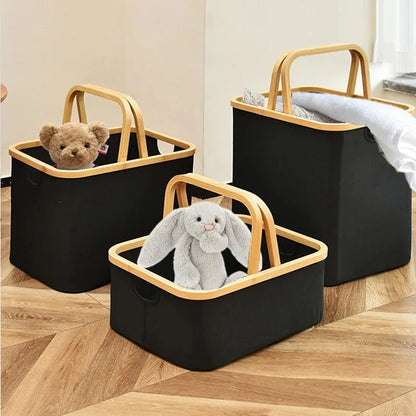 Bamboo Handle Storage Basket Large Capacity Foldable Bathroom Toy Clothing Desktop Organiser Dormitory Dirty Clothes Basket