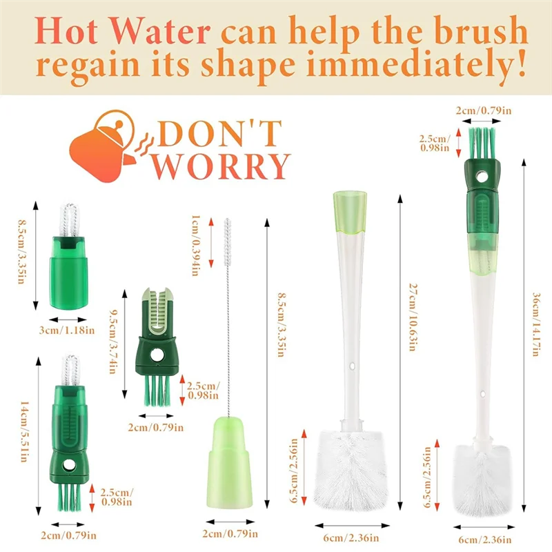 5 In 1 Water Bottle Brushes For Cleaning, Easily Cleans The Cup Mouth, Lid, Bottom, And Straw, Bottle Cleaning Toolsabkw
