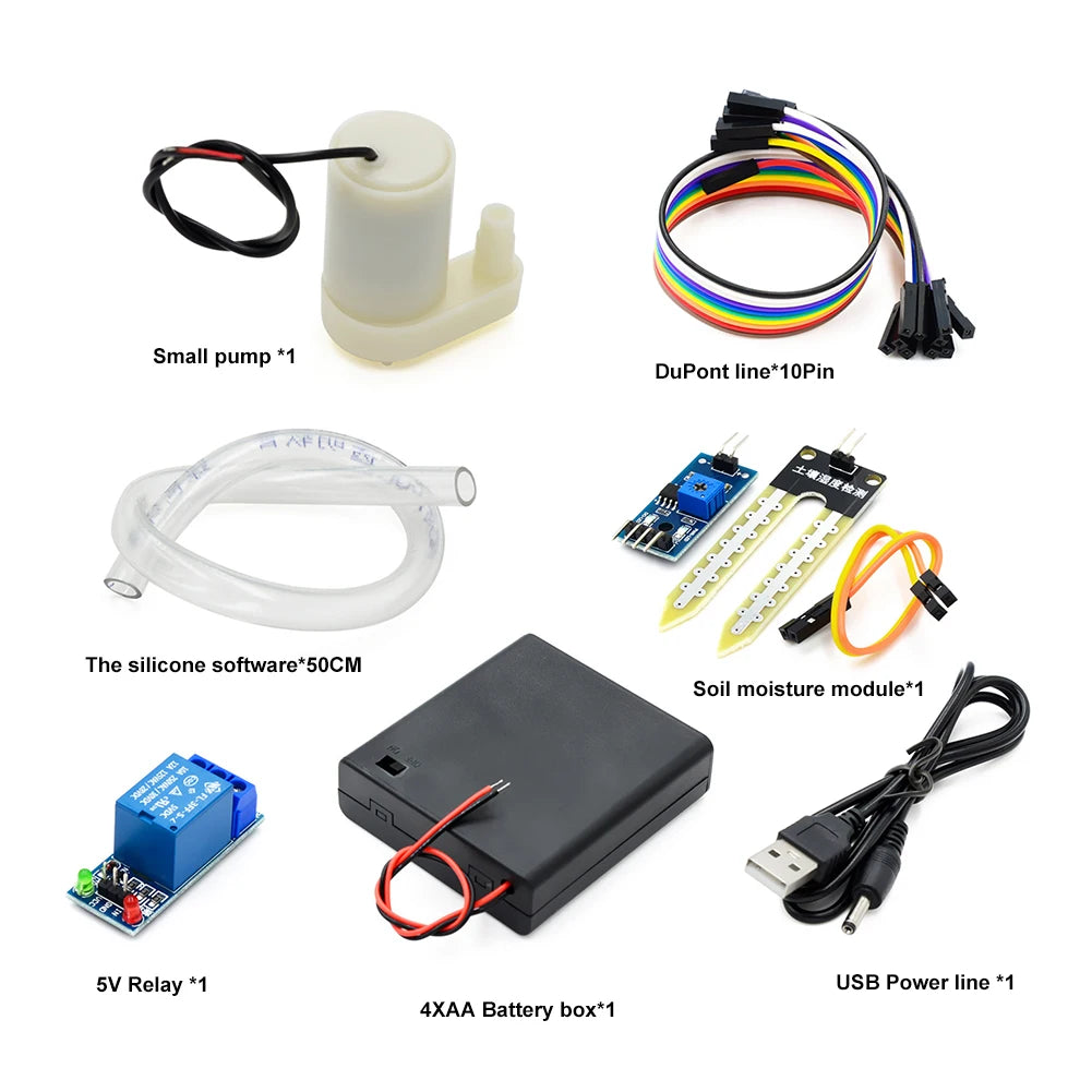 16PCS/set Automatic Irrigation Module DIY Kit Automatic Watering  Pump Soil Moisture Sensor Relay Module 50cm Hose for Arduino