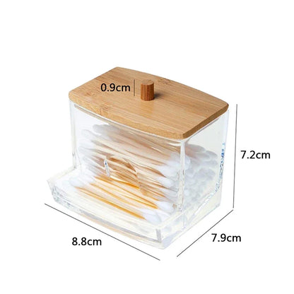 Acrylic Makeup Organizer Cotton Swabs Containerwith Bamboo Lid Cosmetic Transparent Box Cotton Pad Organizer Jewelry Storage Box