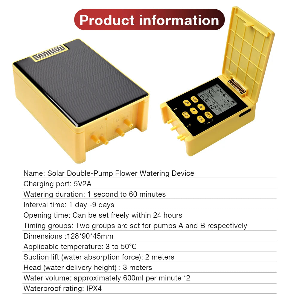 New Solar Intelligent Irrigation Kit 5V 2A Solar Powered Dual Pump Automatic Water Timer Garden Drip Irrigation System Watering