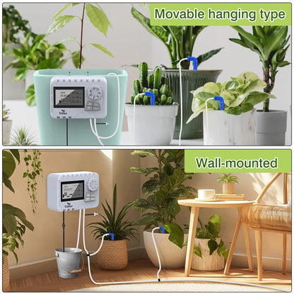DIY Smart Deep Drip Irrigation System Kit with Water Storage Alarm and Movable Hanging Type Watering Device for Greenhouse Patio