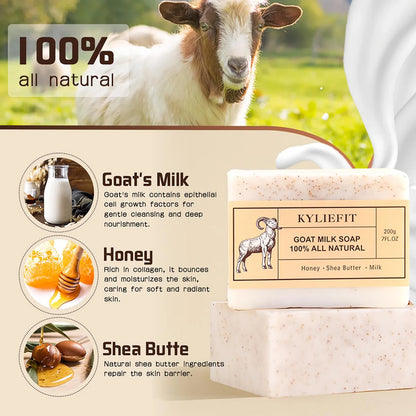 Organic Goat Milk Soap Bar, Natural, Whitening, Cleaning, Whiten, Nourishing, With Honey, Shea Butter, Milk, For All Skin Types