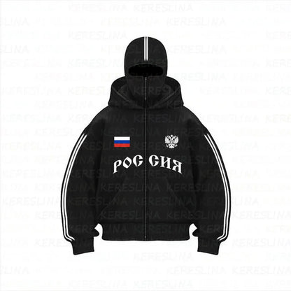 New cross-border trendy brand double hat design letter hooded sweatshirt for autumn and winter, suitable for both men and women,