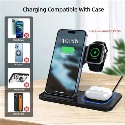 3 in 1 30W Foldable Wireless Charging Station for iPhone 16 15 14 13 12 Pro Max iWatch Ultra Airpods Pro Fast Charger Stand Dock