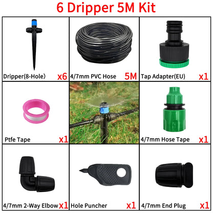 1/4" Drip Irrigation System Kit-Adjustable Flow, Sprayer with Lock Barbed Automatic Watering, for Garden, Farm, Bonsai, Flowers