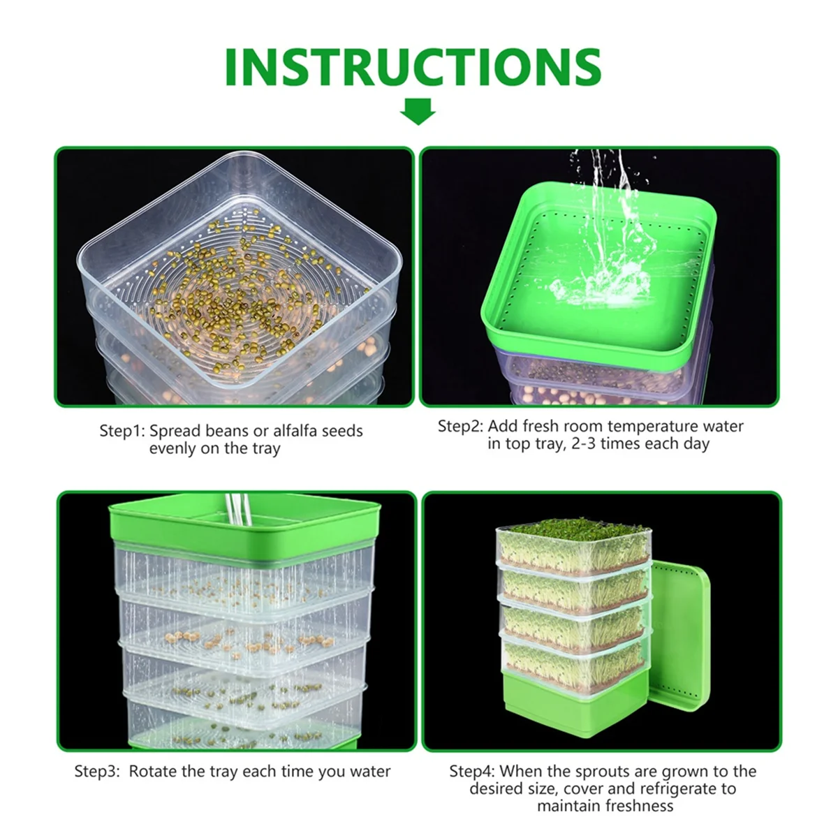Sale Bean Seed Germination Kit, Micro-Green Plant Growing Tray, Drain Tray, Four-Tier Stackable Sprout Growing Kit