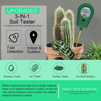3-in-1 Soil Test Kit, Soil Moisture Meter/Soil ph Meter/Fertility Soil Tester, Soil Hygrometer for Garden, Farm House Plants