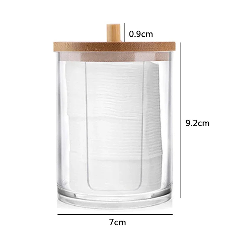 Acrylic Makeup Organizer Cotton Swabs Containerwith Bamboo Lid Cosmetic Transparent Box Cotton Pad Organizer Jewelry Storage Box