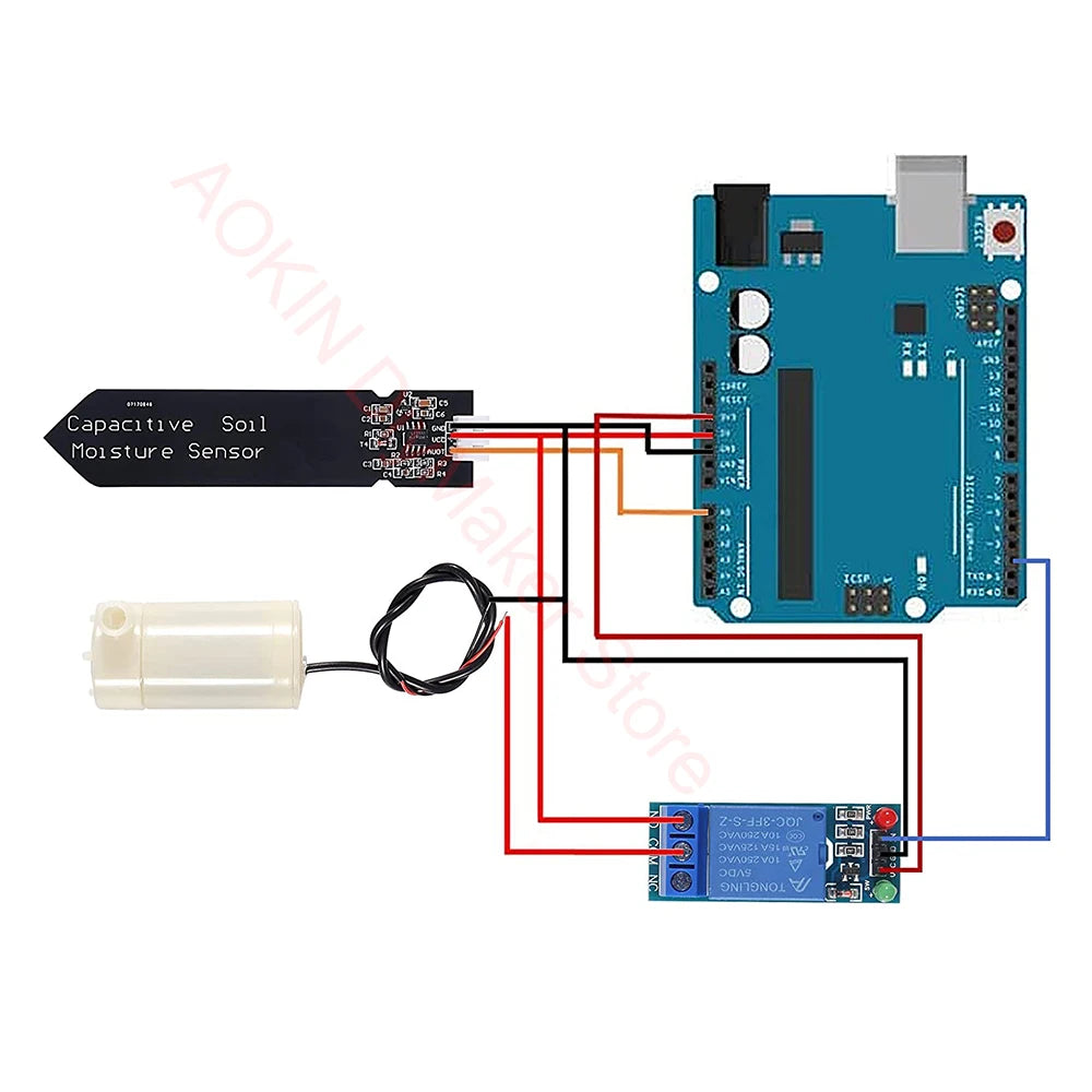Automatic Irrigation DIY Kit Capacitive Soil Moisture Sensor 1Channel Relay Module Water Pump Vinyl Tubing for Garden Watering