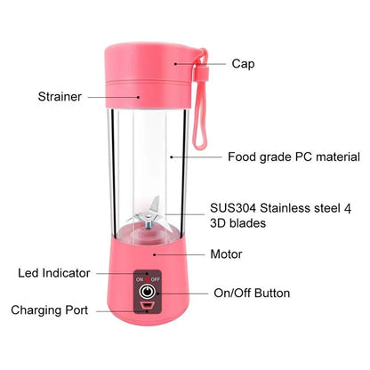 Mini USB Rechargeable Home Blender and Mixer 6 Blades Juice Plastic Electric Juicer Cup Portable Blenders