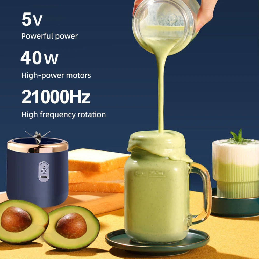 Portable Blender Smoothie Maker Mini Juice Blender Cup Rechargeable Fruit Shakes Juicer Mixer 400ml 6 Blades for Travel