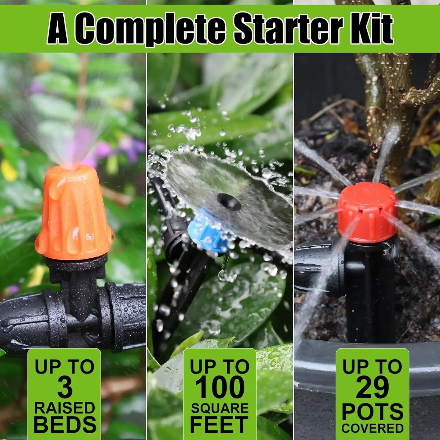 100FT/30.5M Drip Irrigation Kit Locked-Connect Automatic Micro Watering System with Tubing Hose and Misting Nozzle for Garden