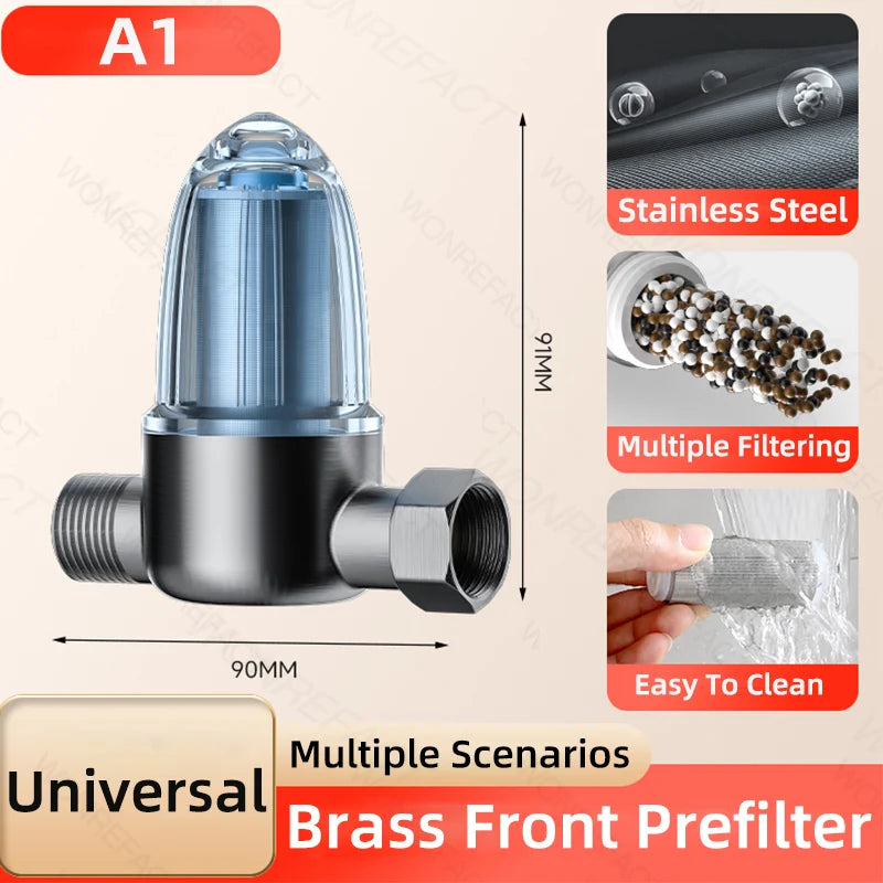 Bathroom Stainless Steel Water Heater Filter Filter Element Can Be Cleaned Brass Front Prefilter Detachable Filter Cartridge