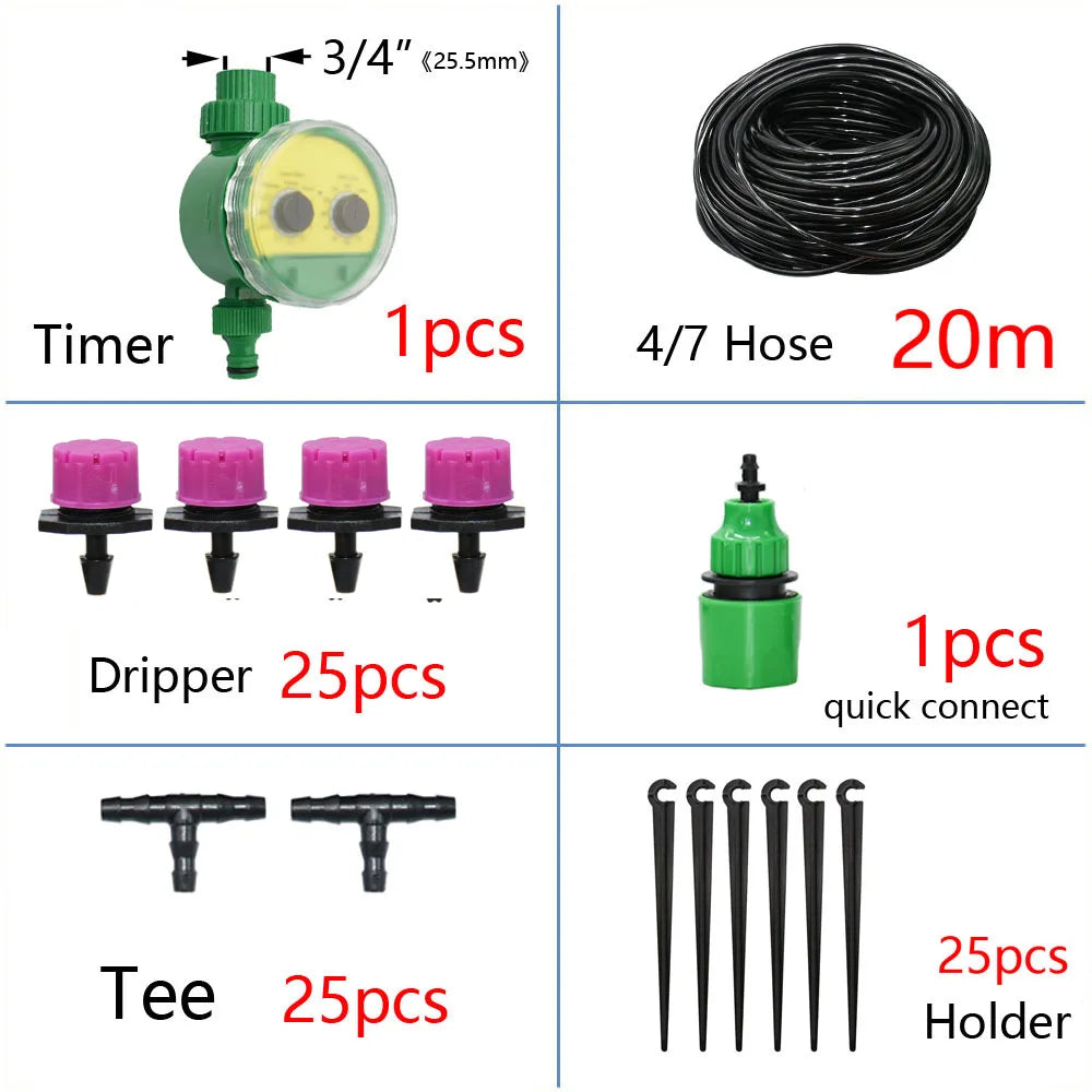50M-5M DIY Drip Irrigation System Automatic Watering Garden Hose Micro Drip Watering Kits with Adjustable Drippers