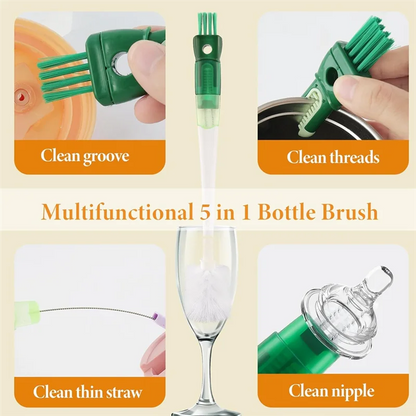 5 In 1 Water Bottle Brushes For Cleaning, Easily Cleans The Cup Mouth, Lid, Bottom, And Straw, Bottle Cleaning Toolsabkw