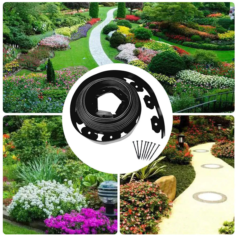 10M Garden Edge Kit Landscape Edging No Dig with 30 Spikes Flexible Lawn Edging Kit Garden Edging Borders for Garden Flower Beds