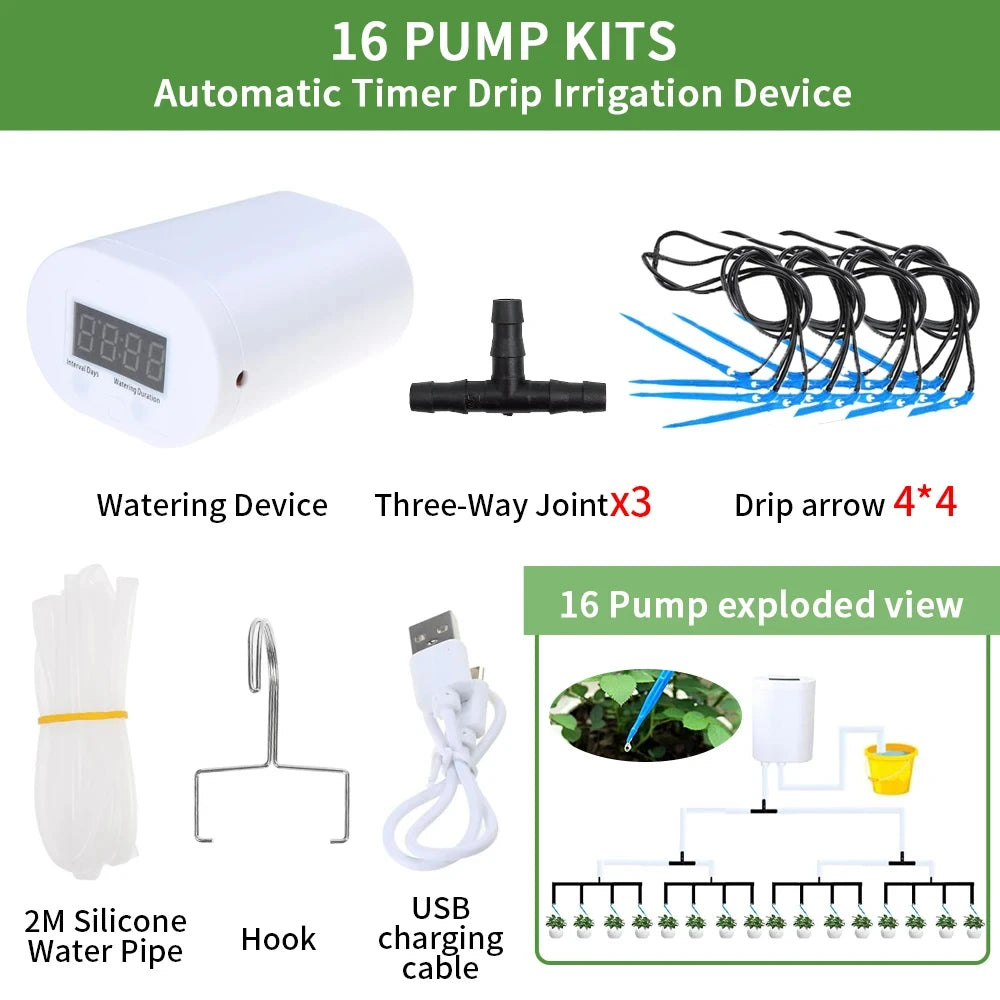 4/8/16 Head Self-Watering Kits Intelligent Drip Irrigation Automatic Watering System Kits Plant Watering Spike Device Water Drip