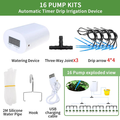 4/8/16 Head Self-Watering Kits Intelligent Drip Irrigation Automatic Watering System Kits Plant Watering Spike Device Water Drip