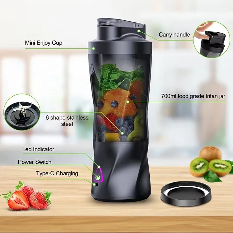 Portable Electric Blender USB Rechargeable Mini Fruit Juicer Smoothie Maker For Home Travel And Office Use Beverage blender
