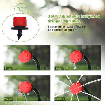 Automatic Drip Irrigation Kit 10-30M, 1/4" Garden Watering System with Nozzles for Farmland,Greenhouse,Bonsai,Flowers Vegetables