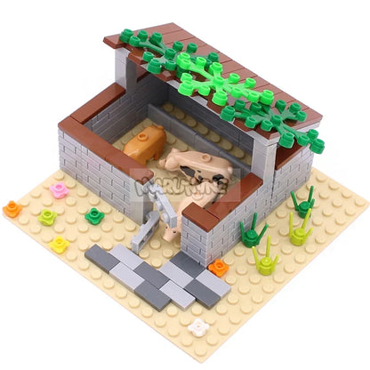 Marumine MOC Bricks Farm Animals Building Blocks Model Kit with Panda Chicken Cow Rabbit Trees Plant Construction Set Kids Toys