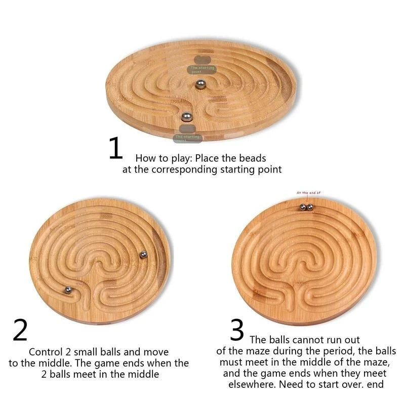 Bamboo Finger Labyrinth for Meditation and Prayer Wooden Labyrinth Maze Ball Puzzle Toys Hand Game Case Fun Brain Game Challenge