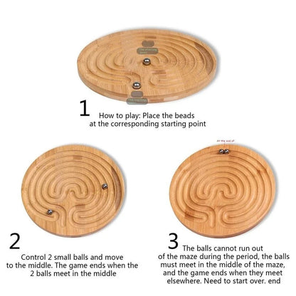 Bamboo Finger Labyrinth for Meditation and Prayer Wooden Labyrinth Maze Ball Puzzle Toys Hand Game Case Fun Brain Game Challenge