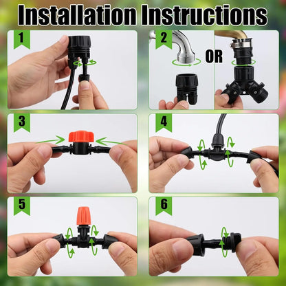 100FT/30.5M Drip Irrigation Kit Locked-Connect Automatic Micro Watering System with Tubing Hose and Misting Nozzle for Garden