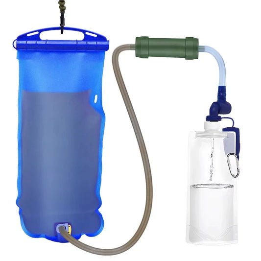 Outdoor Survival Water Filter Straw with Gravity Water Bag Portable Water Purifier Filtration System Emergency Accessories