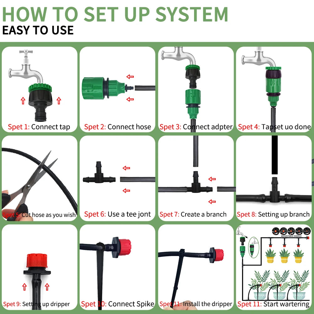 5-20M Drip Irrigation System Plant Watering Set Watering Kits Adjustable Drippers For Irrigation Micro Garden Watering System