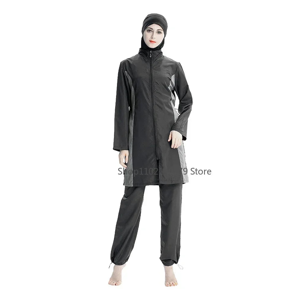 Burkini femme musulmane - ensemble 3 pièces ( haut, pantalon, hijab) nouveau style d'été 2025.