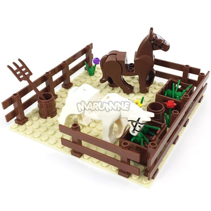 Marumine MOC Bricks Farm Animals Building Blocks Model Kit with Panda Chicken Cow Rabbit Trees Plant Construction Set Kids Toys