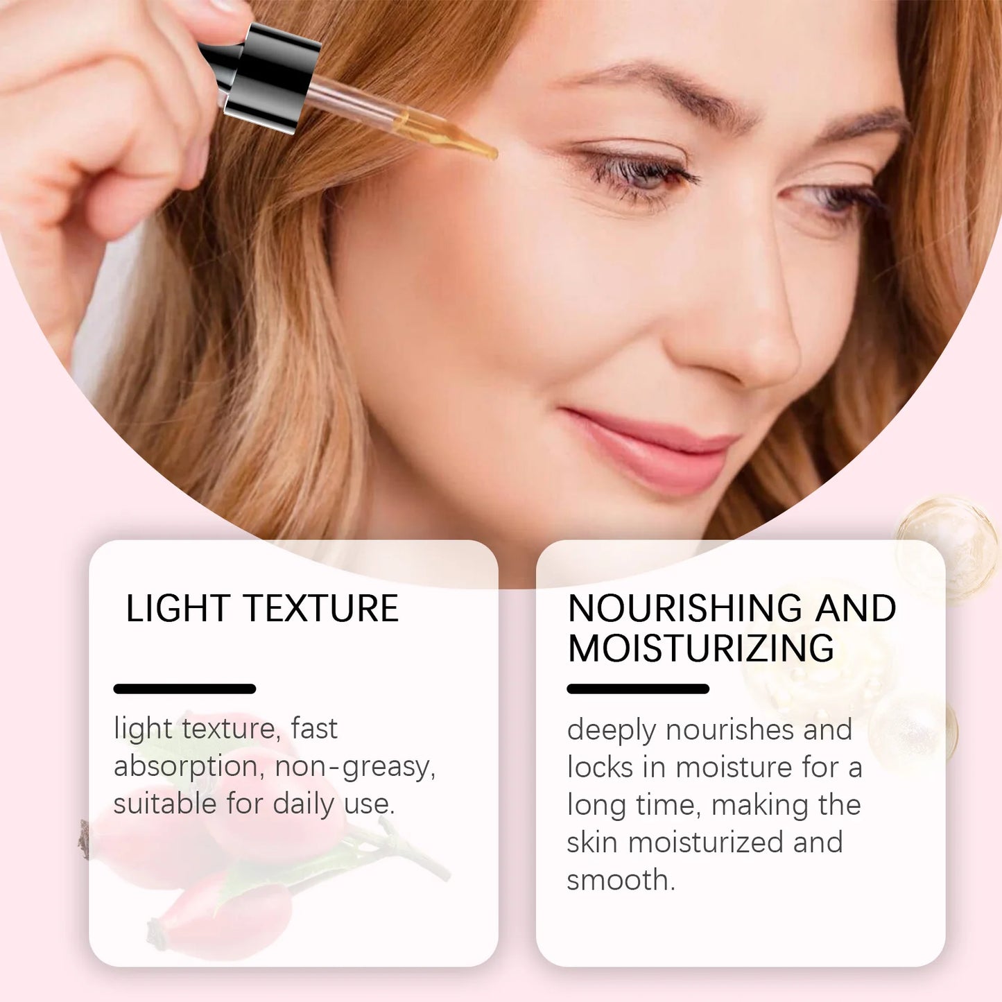 Organic Rosehip Oil Antioxidant Improve Fine Lines Wrinkles Firming Lifting Repair Moisturizer Nourish Smooth Hair Skin Care Oil