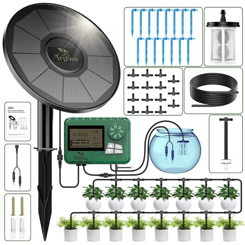 Solar Irrigation Equipment Greenhouse Irrigation Drip Irrigation Kit with 15M Hose for Potted Plants with Automatic Timer