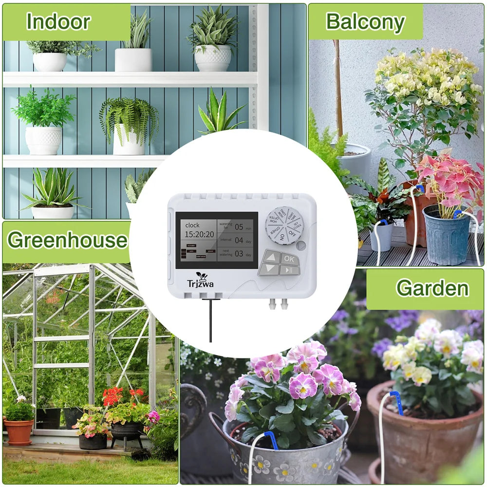 DIY Smart Deep Drip Irrigation System Kit with Water Storage Alarm and Movable Hanging Type Watering Device for Greenhouse Patio