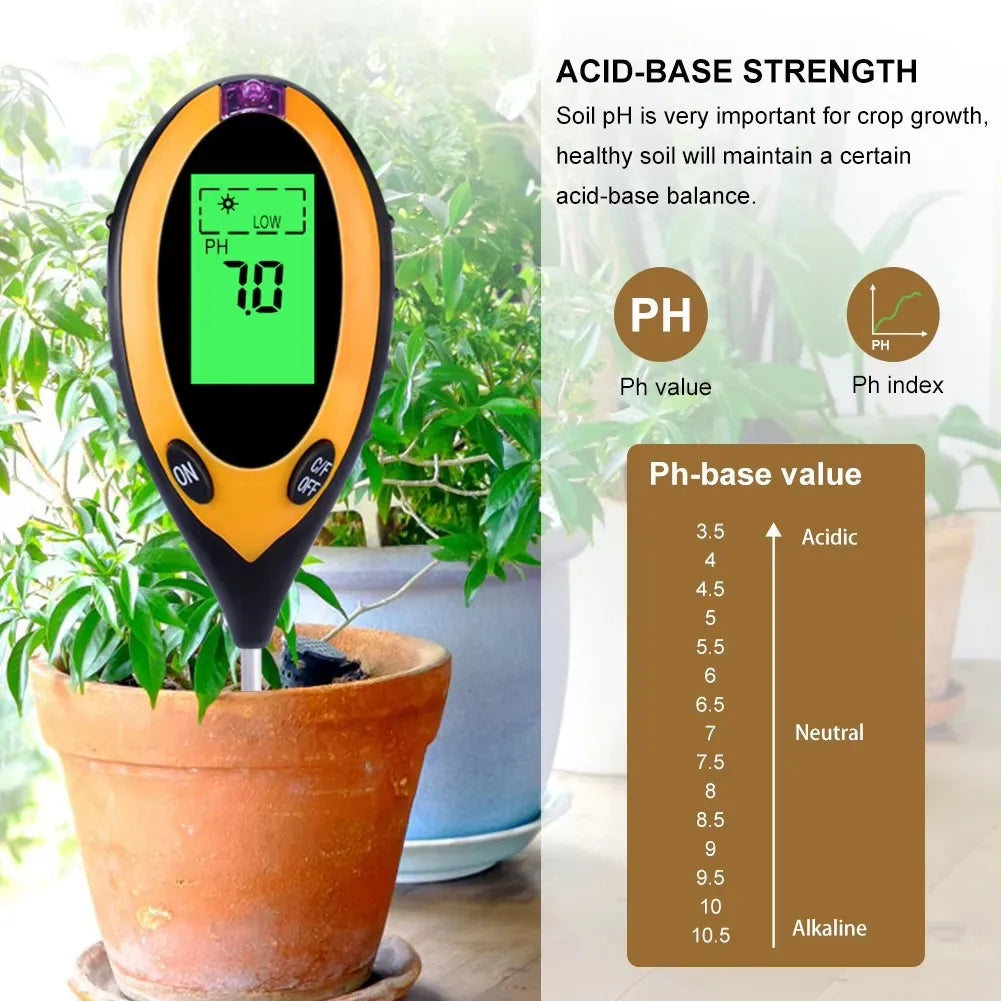 4-in-1 Plant Soil Tester Kit with pH Light Moisture Acidity Meter for Flowers - Comprehensive Garden Care Tool