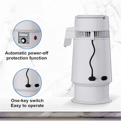 220V 4L Water Bottle Filter Distiller Purifier Portable Tabletop Machine Stainless Steel Adjustable Temperature for Labs Homes
