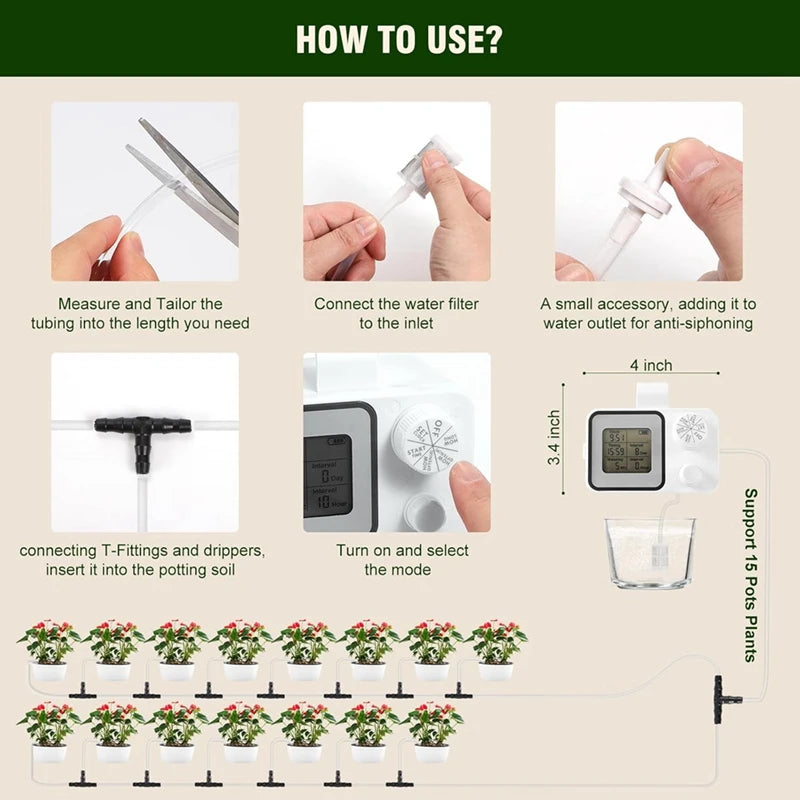 M12kautomatic Drip Irrigation Kit,15 Potted Indoor Houseplants Support,Indoor Automatic Watering System For Plants