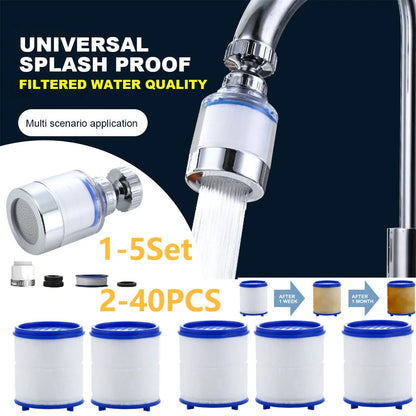 2-40PCS Faucet Water Clean Filter Purifier 360 Degree Rotating Splash Filters Faucet Adapter Water Saving for Household Kitchen