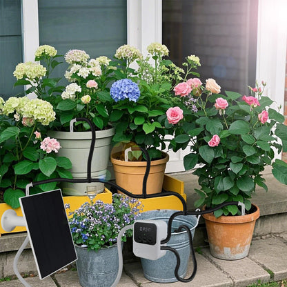 Solar Automatic Drip Irrigation System Kit for Garden Balcony Indoor DIY Gardening Water Plant Watering System w/ Anti-Siphon