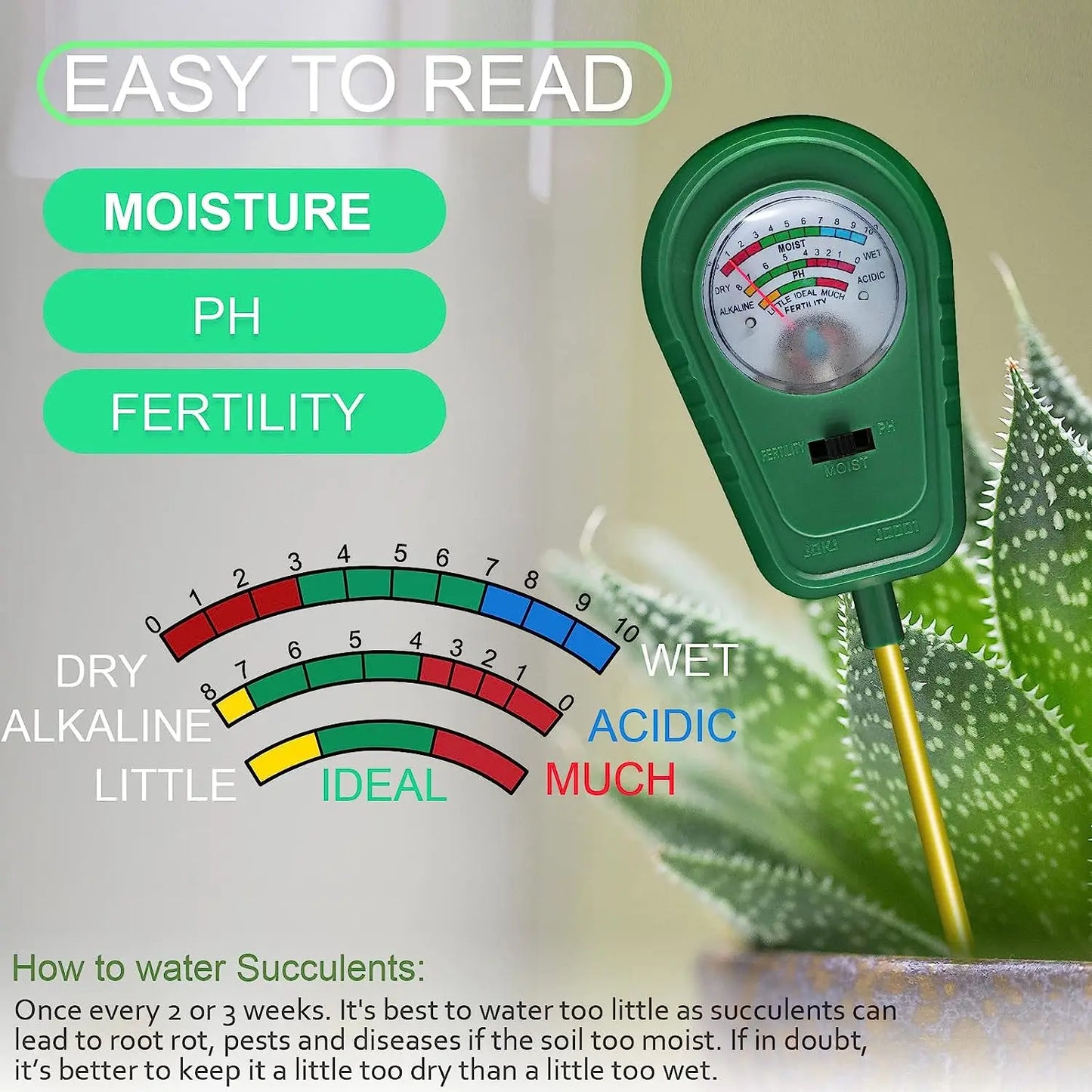3-in-1 Soil Test Kit, Soil Moisture Meter/Soil ph Meter/Fertility Soil Tester, Soil Hygrometer for Garden, Farm House Plants