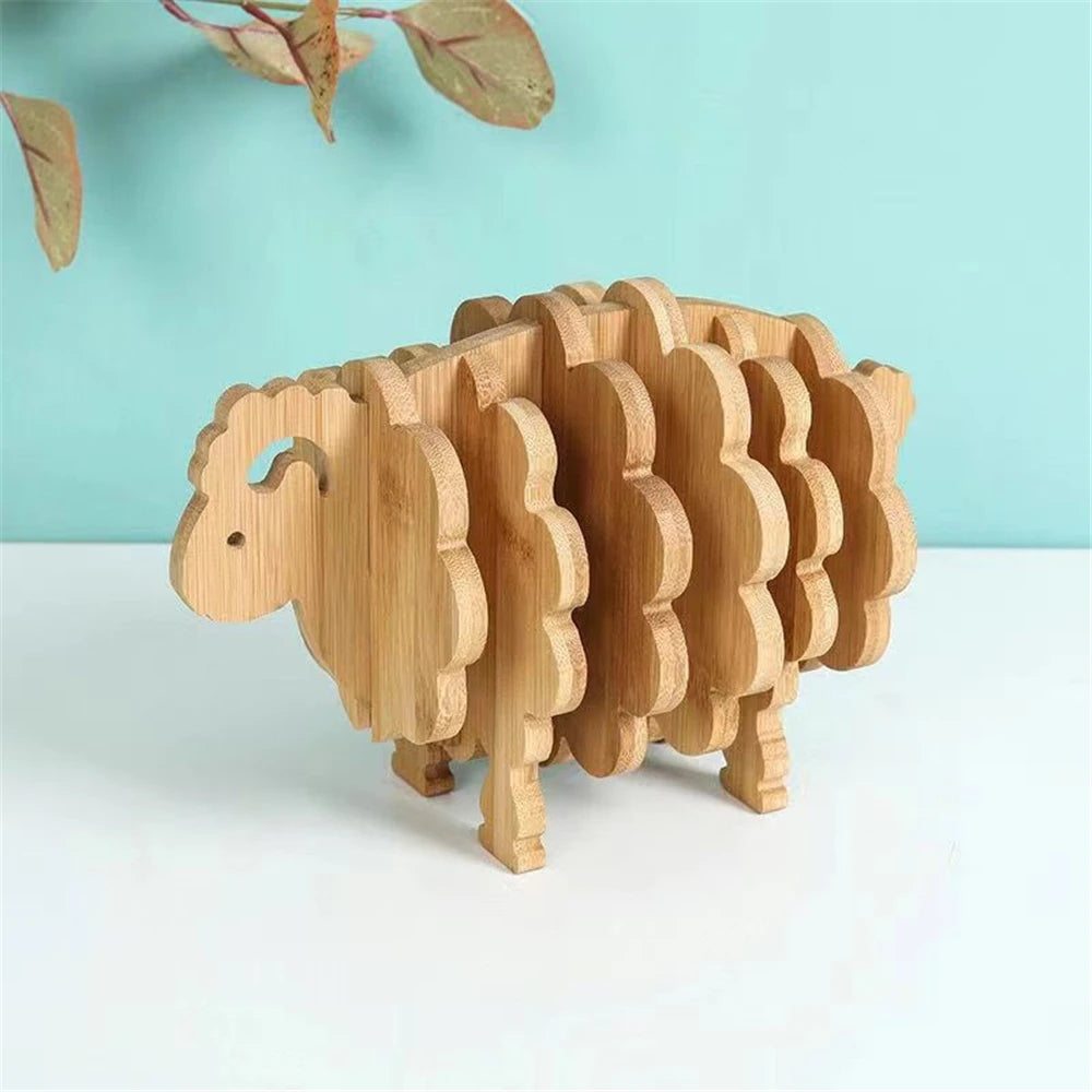 Bamboo Animal Styling Elephant Detachable Table Mat Anti-scald Heat Insulation Pad Coaster Pot Mat Kitchen Desktop Decor Gadgets