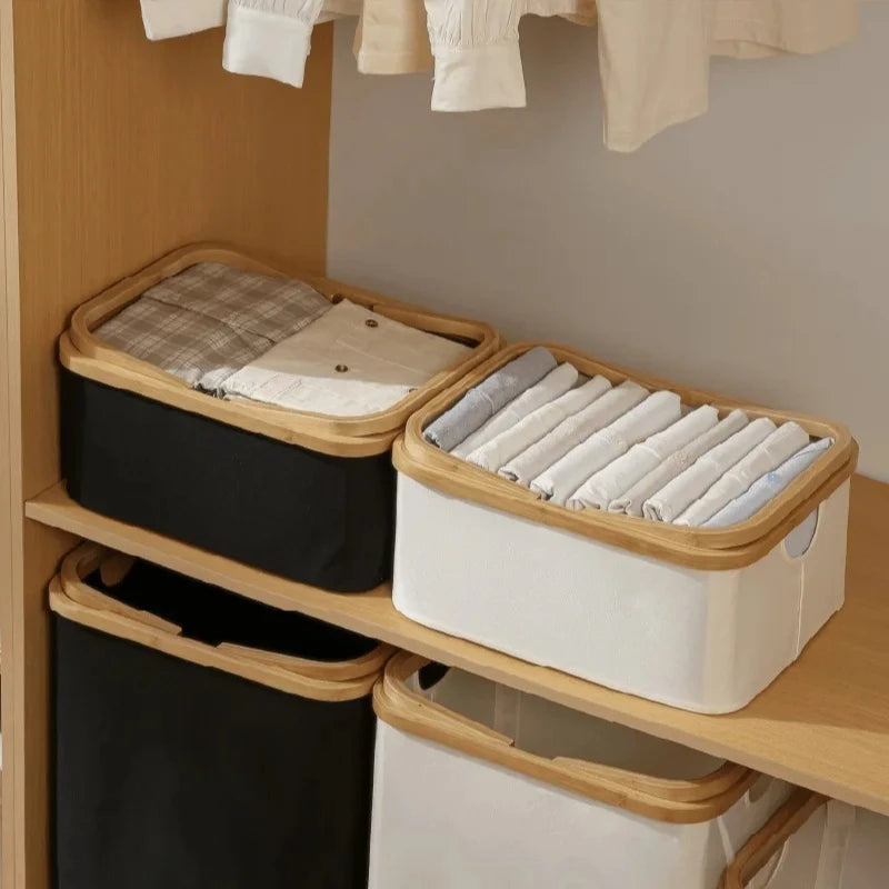 Bamboo Handle Storage Basket Large Capacity Foldable Bathroom Toy Clothing Desktop Organiser Dormitory Dirty Clothes Basket