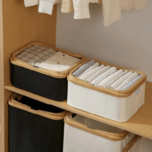 Bamboo Handle Storage Basket Large Capacity Foldable Bathroom Toy Clothing Desktop Organiser Dormitory Dirty Clothes Basket